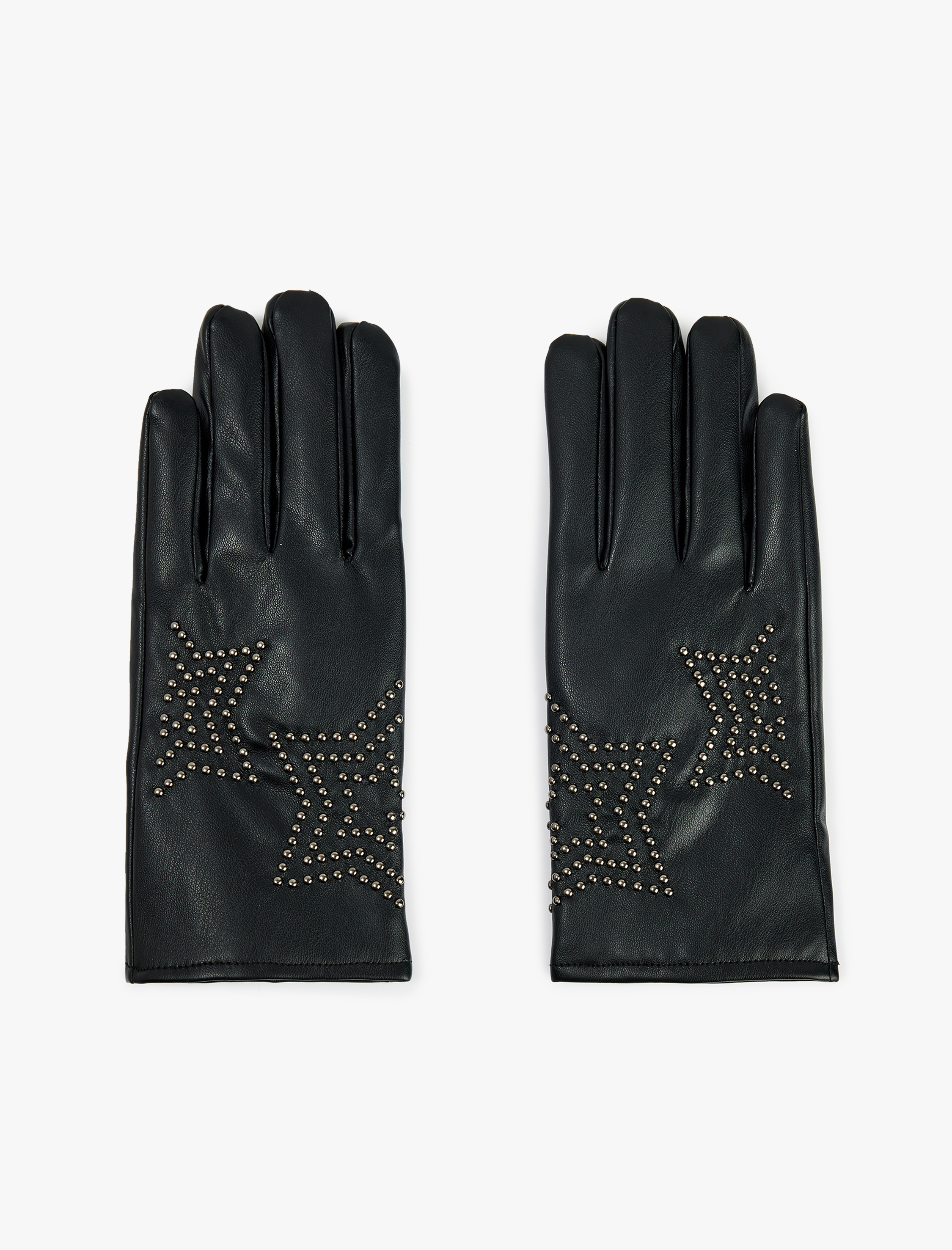  Kadın Metal Aksesuarlı Yıldız Şekilli Suni Deri Eldiven