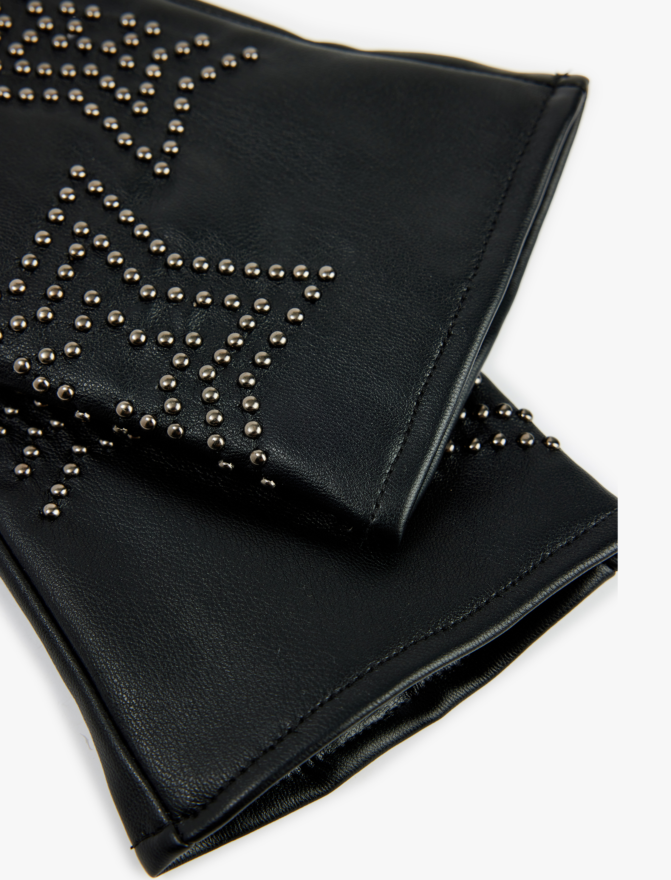  Kadın Metal Aksesuarlı Yıldız Şekilli Suni Deri Eldiven