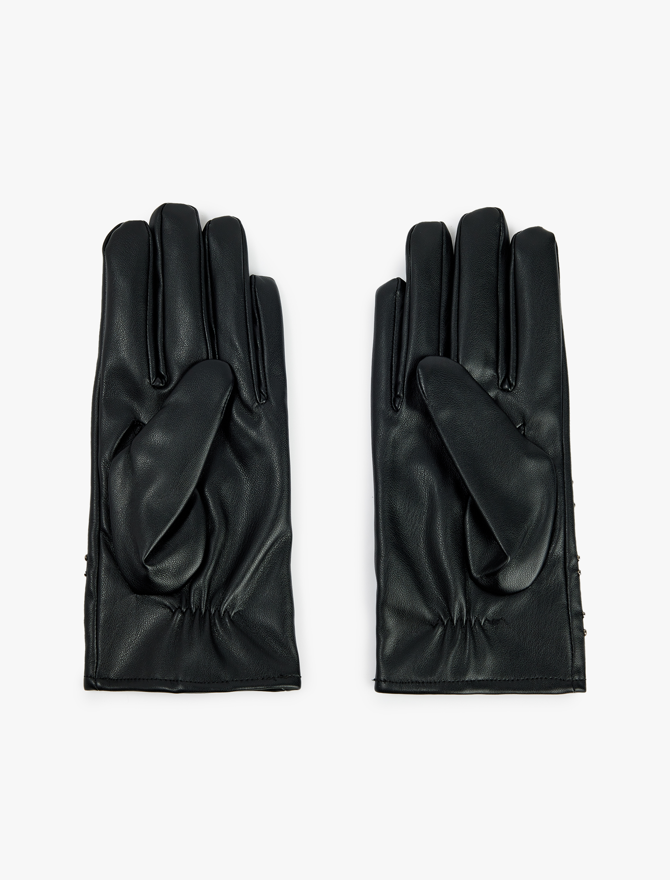  Kadın Metal Aksesuarlı Yıldız Şekilli Suni Deri Eldiven