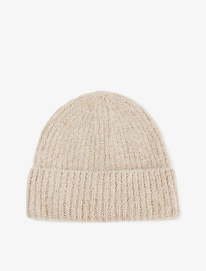 Kadın Yün Karışımlı Katlı Örgü Bere