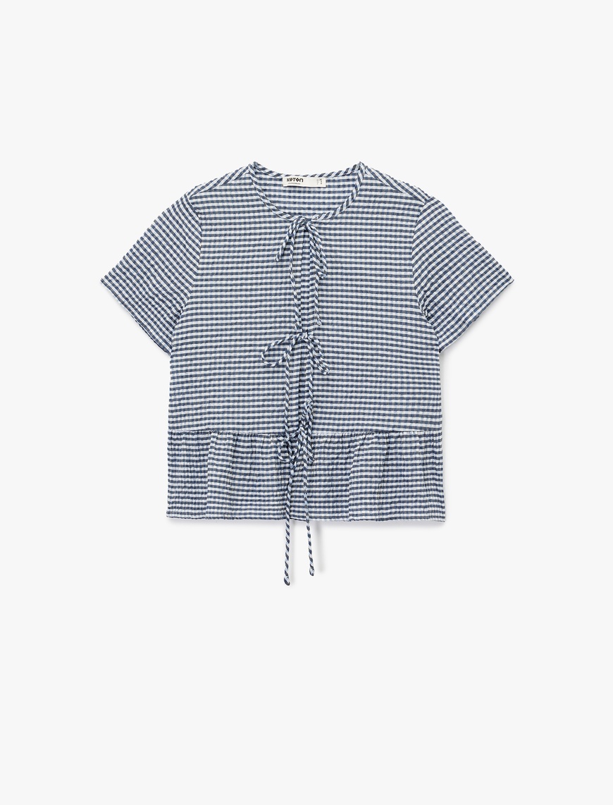   Bağlama Detaylı Rahat Kalıp Kısa Kollu Pijama Üstü
