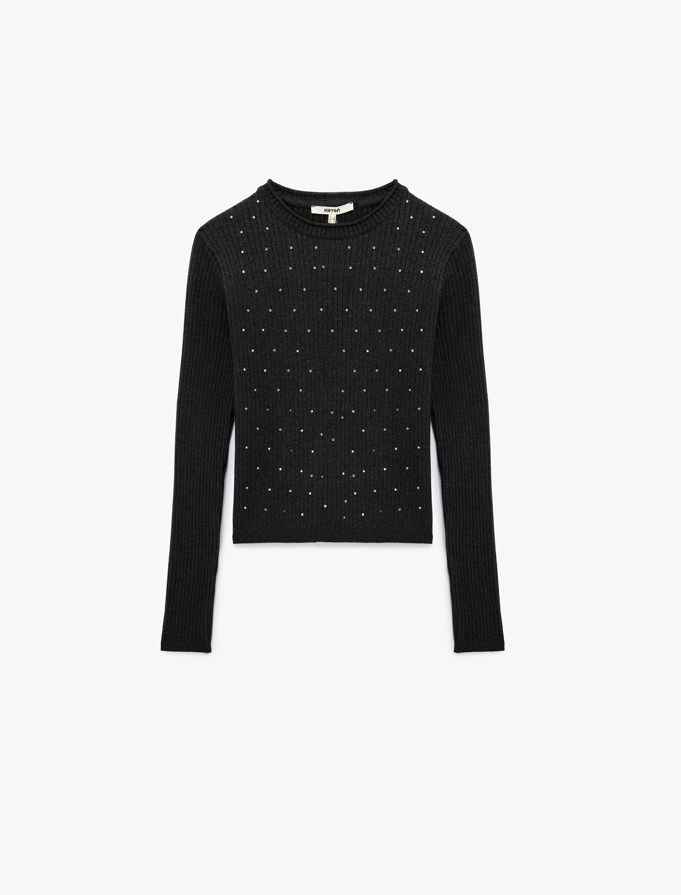   Uzun Kollu Bisiklet Yaka Taşlı Triko Kazak