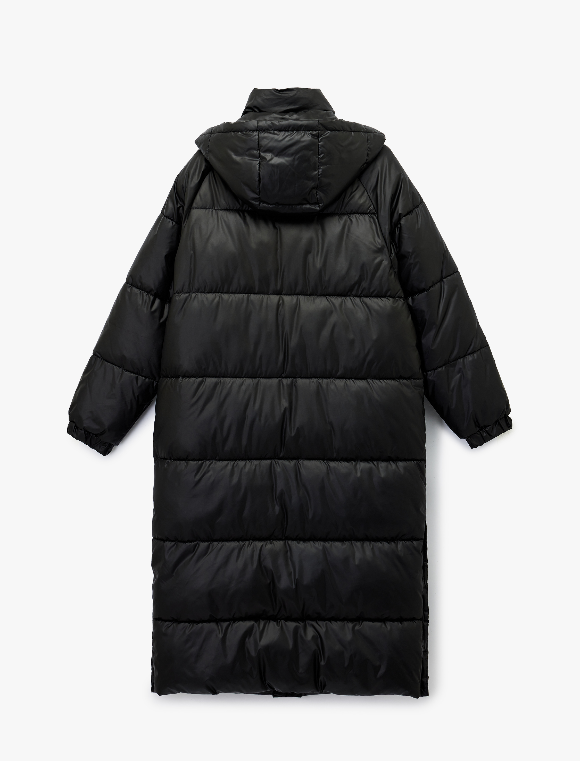   Fermuarlı Çıkarılabilir Kapüşonlu Uzun Kollu Oversize Uzun Şişme Mont