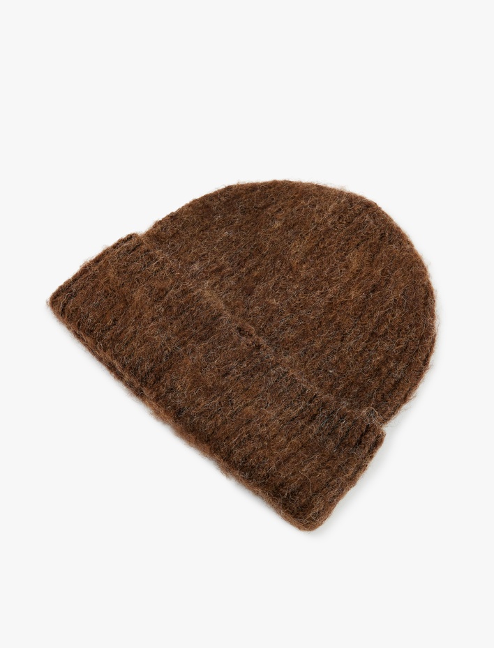 Kadın Yün Karışımlı Katlı Örgü Bere