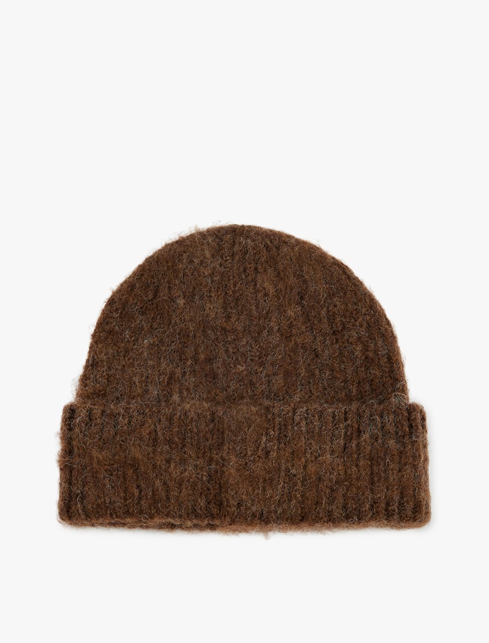 Kadın Yün Karışımlı Katlı Örgü Bere