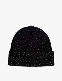 Viskon Karışımlı Taş Detaylı Örgü Bere