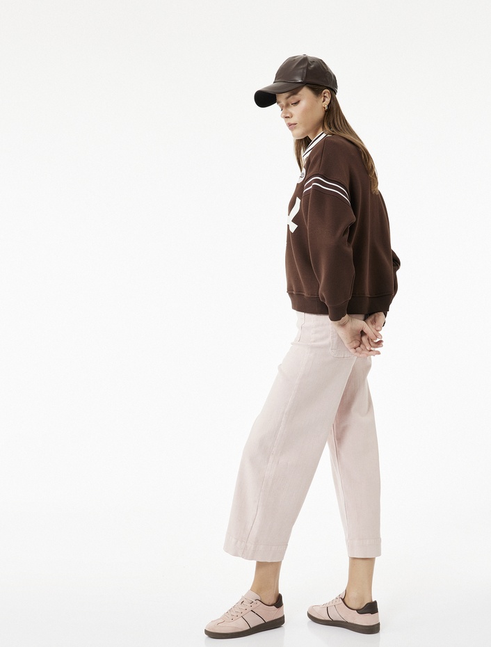  Yüksek Bel Cep Detaylı Düğmeli Kısa Geniş Paça Pantolon - Culotte Jeans