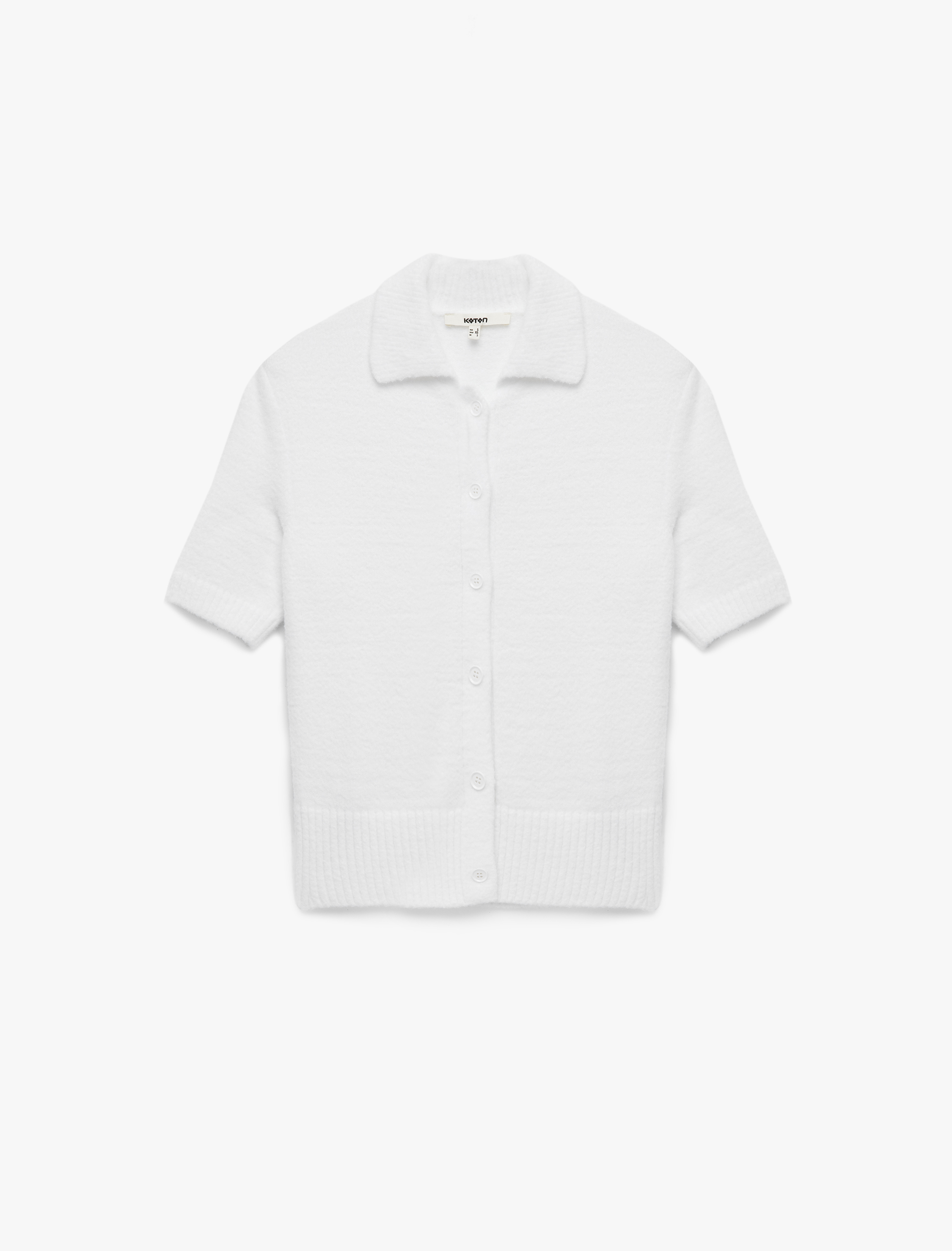   Düğmeli Kısa Kollu Polo Yaka Triko Peluş Hırka