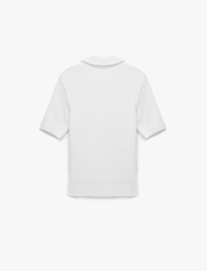   Düğmeli Kısa Kollu Polo Yaka Triko Peluş Hırka