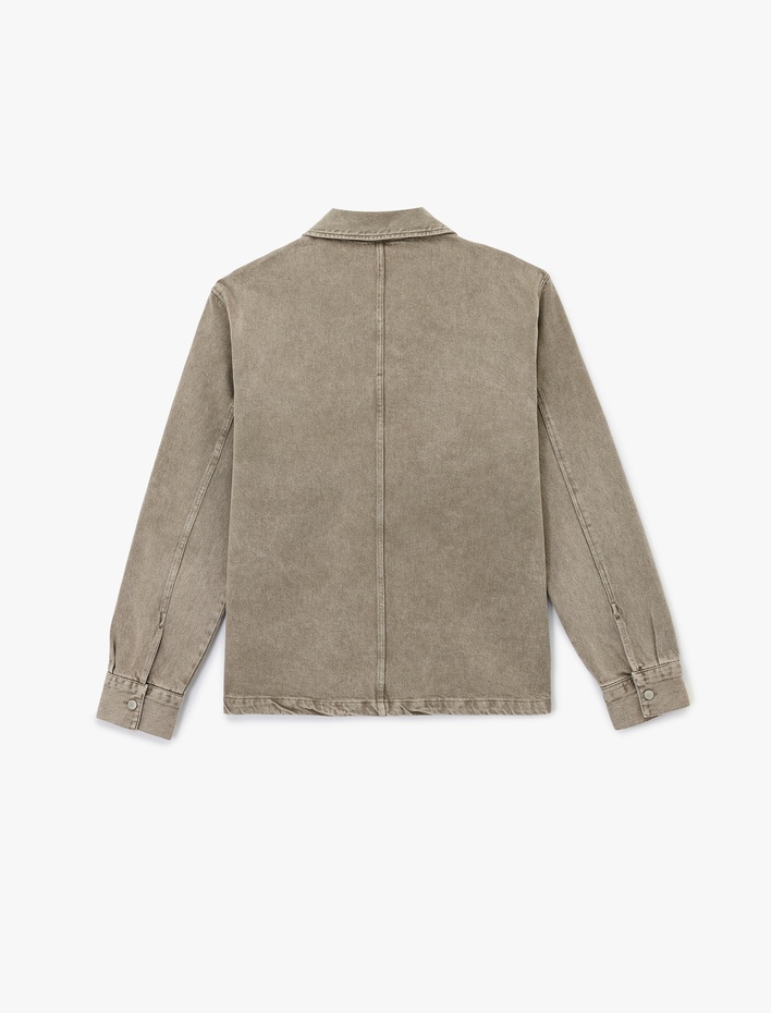  Uzun Kollu Dikiş Detaylı Klasik Yaka Cepli Pamuklu Jean Gömlek Ceket