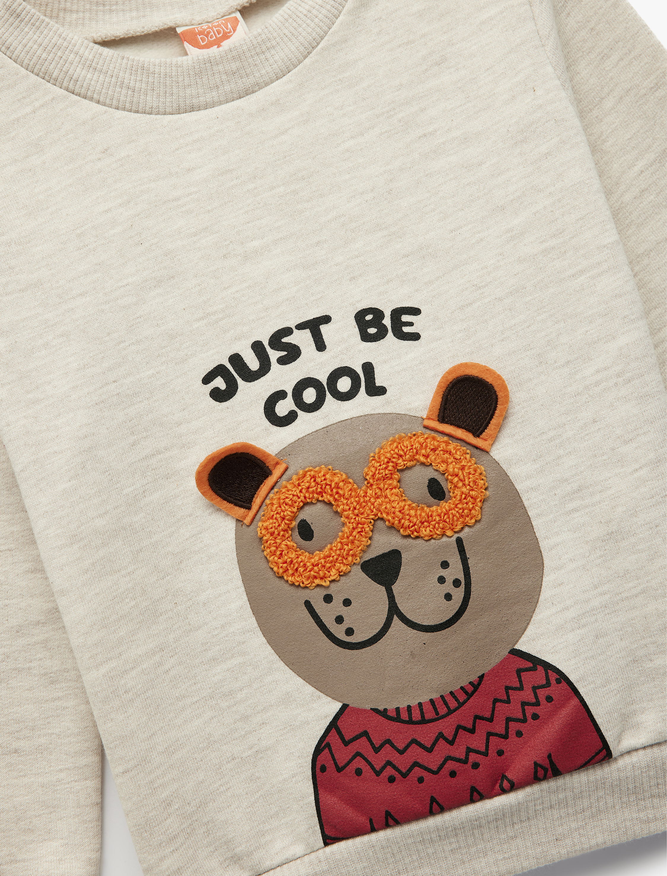  Erkek Bebek Uzun Kollu Bisiklet Yaka Ayıcık Detaylı Sweatshirt