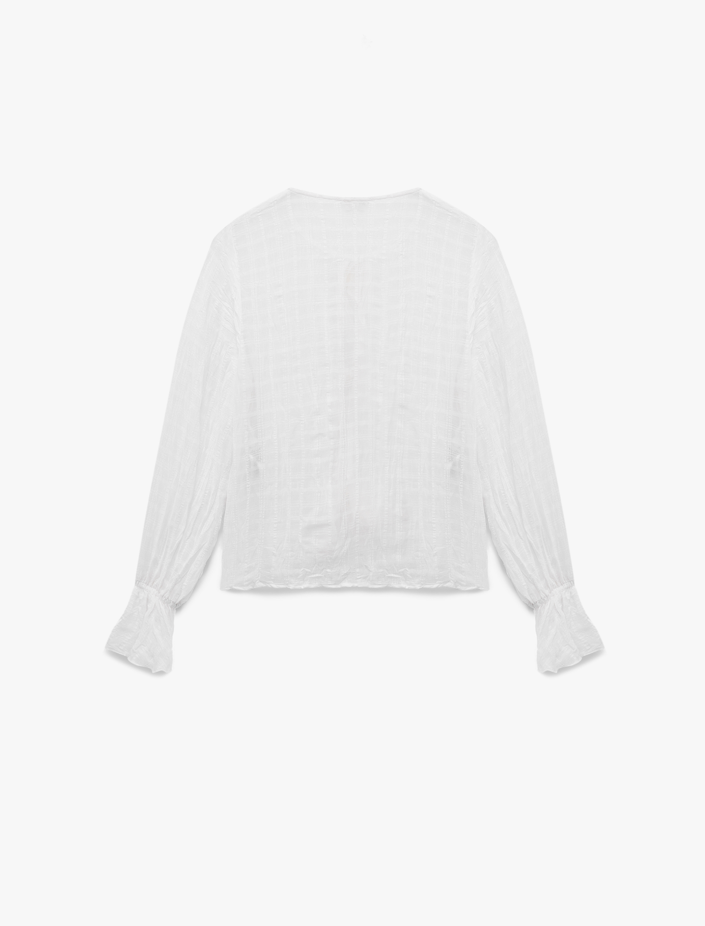   Bağlamalı Yakalı Fırfırlı Fiyonklu Uzun Kollu Viskon Karışımlı Bluz