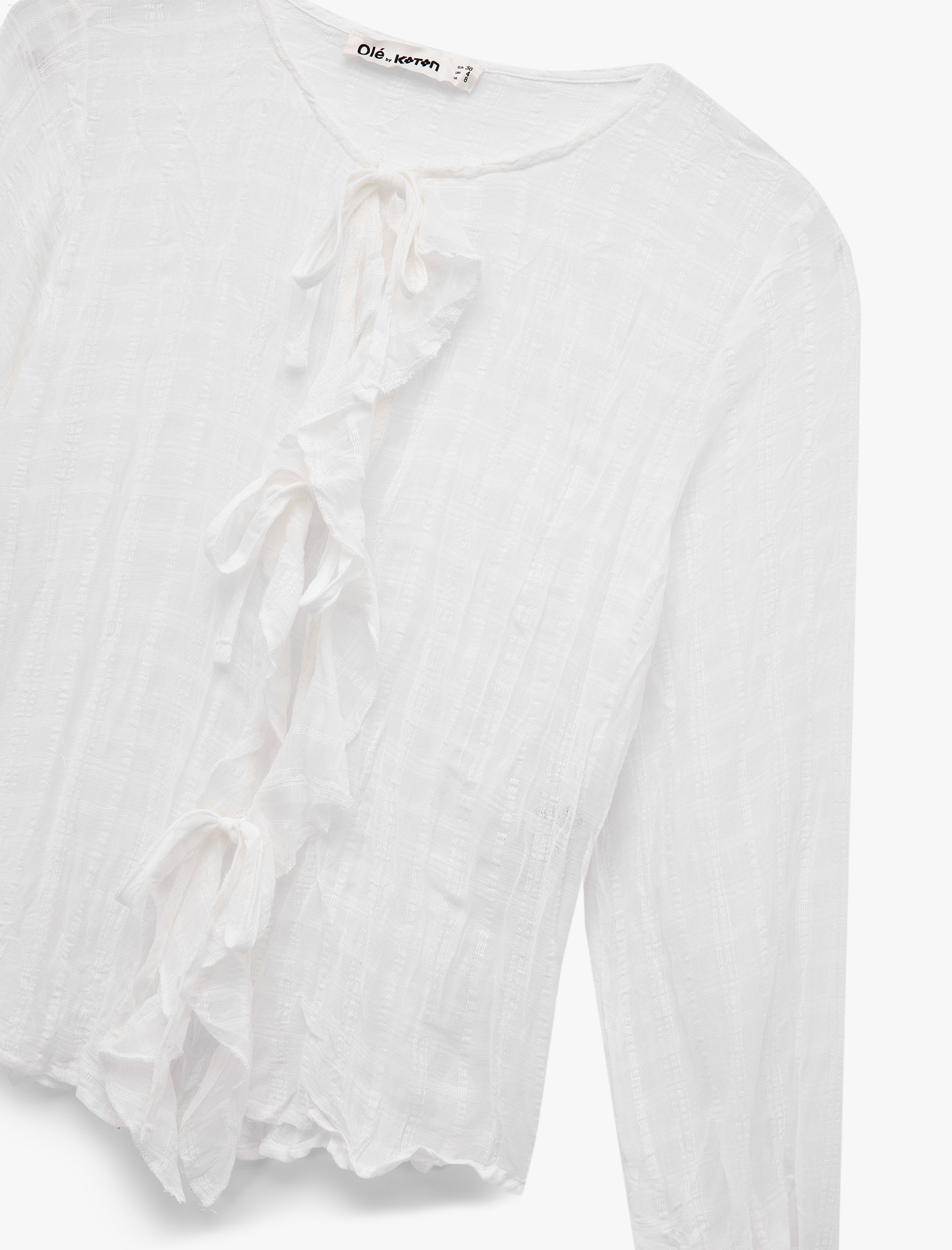   Bağlamalı Yakalı Fırfırlı Fiyonklu Uzun Kollu Viskon Karışımlı Bluz