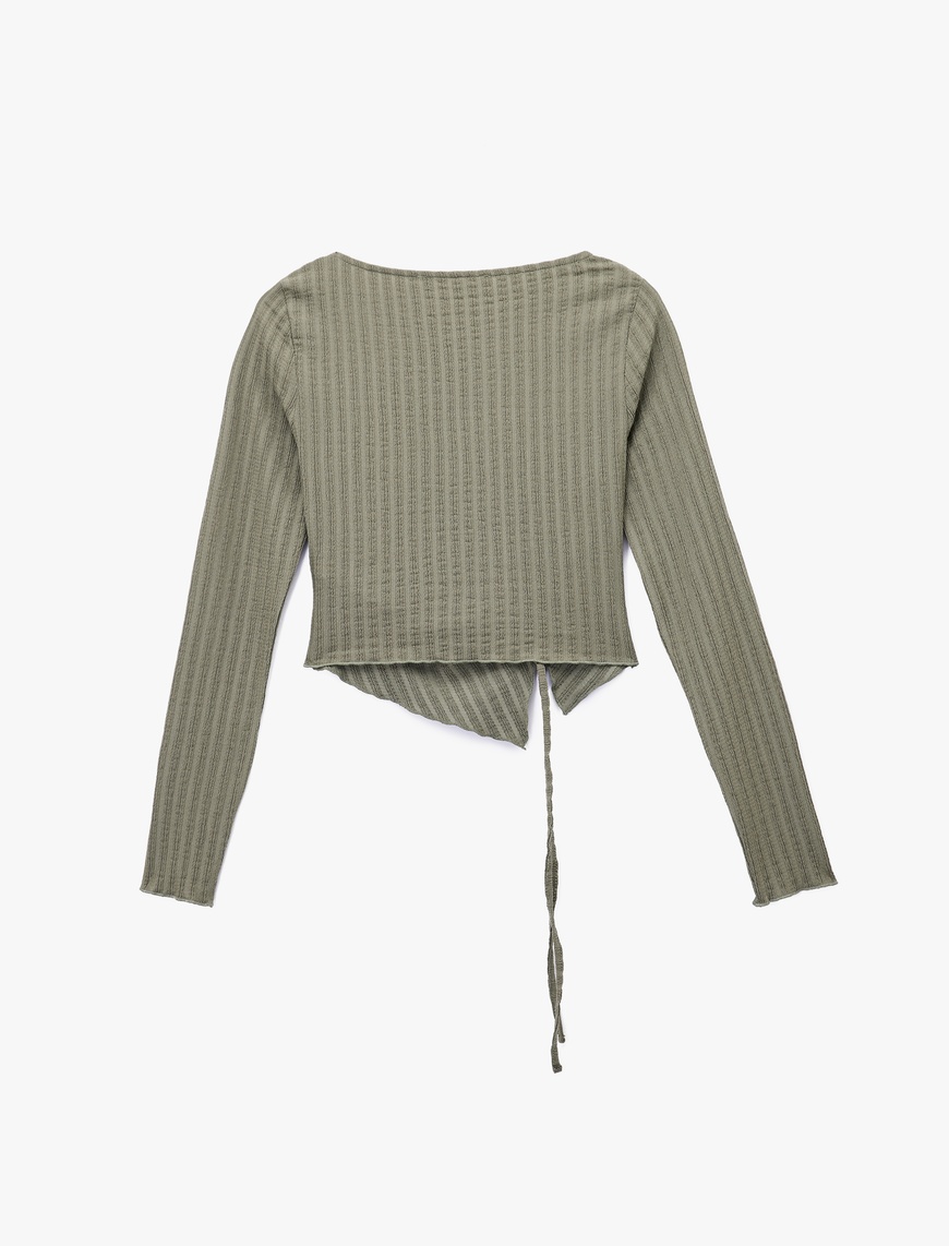   Asimetrik Yaka Slim Fit Büzgülü Uzun Kollu Tişört
