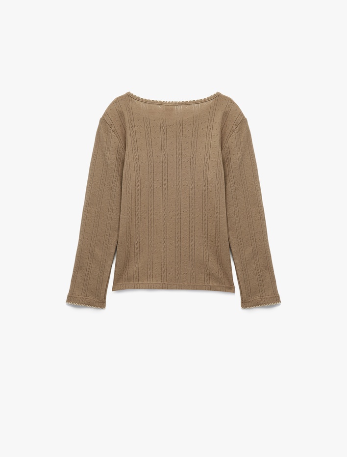 Kız Bebek Pamuklu Uzun Kollu Bisiklet Yaka Nakışlı Tişört