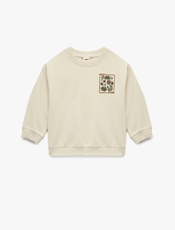 Pamuklu Uzun Kollu Bisiklet Yaka Baskılı Sweatshirt