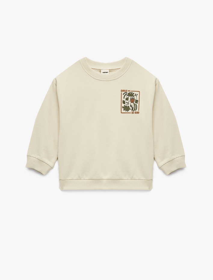 Erkek Bebek Pamuklu Uzun Kollu Bisiklet Yaka Baskılı Sweatshirt