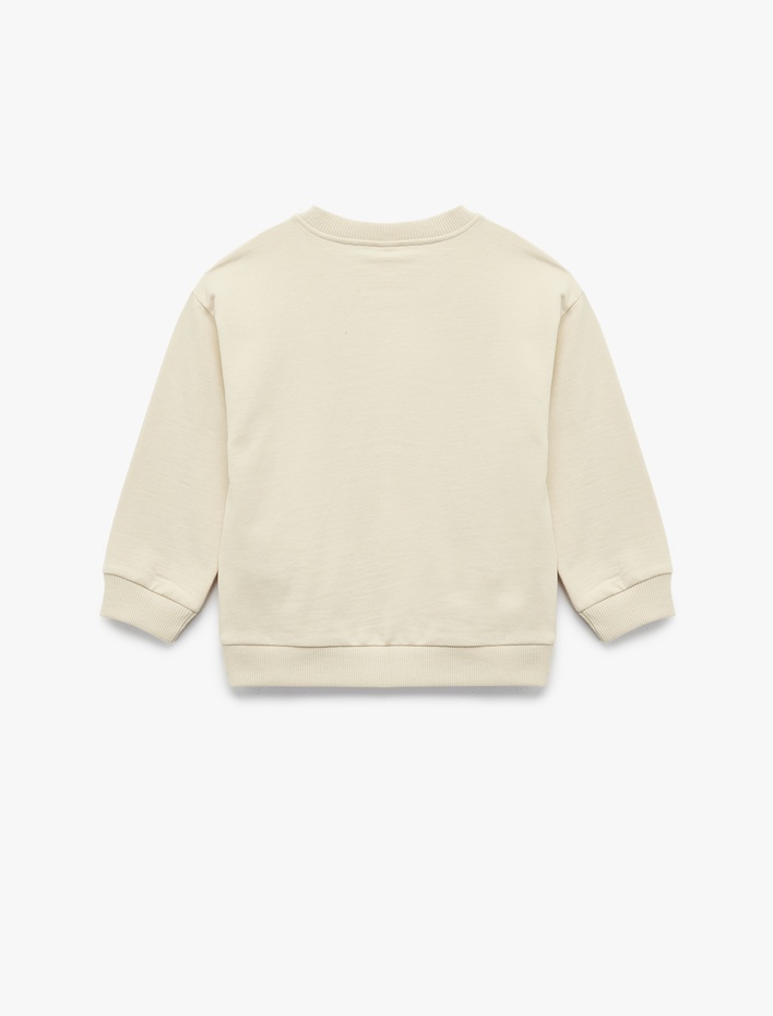 Erkek Bebek Pamuklu Uzun Kollu Bisiklet Yaka Baskılı Sweatshirt