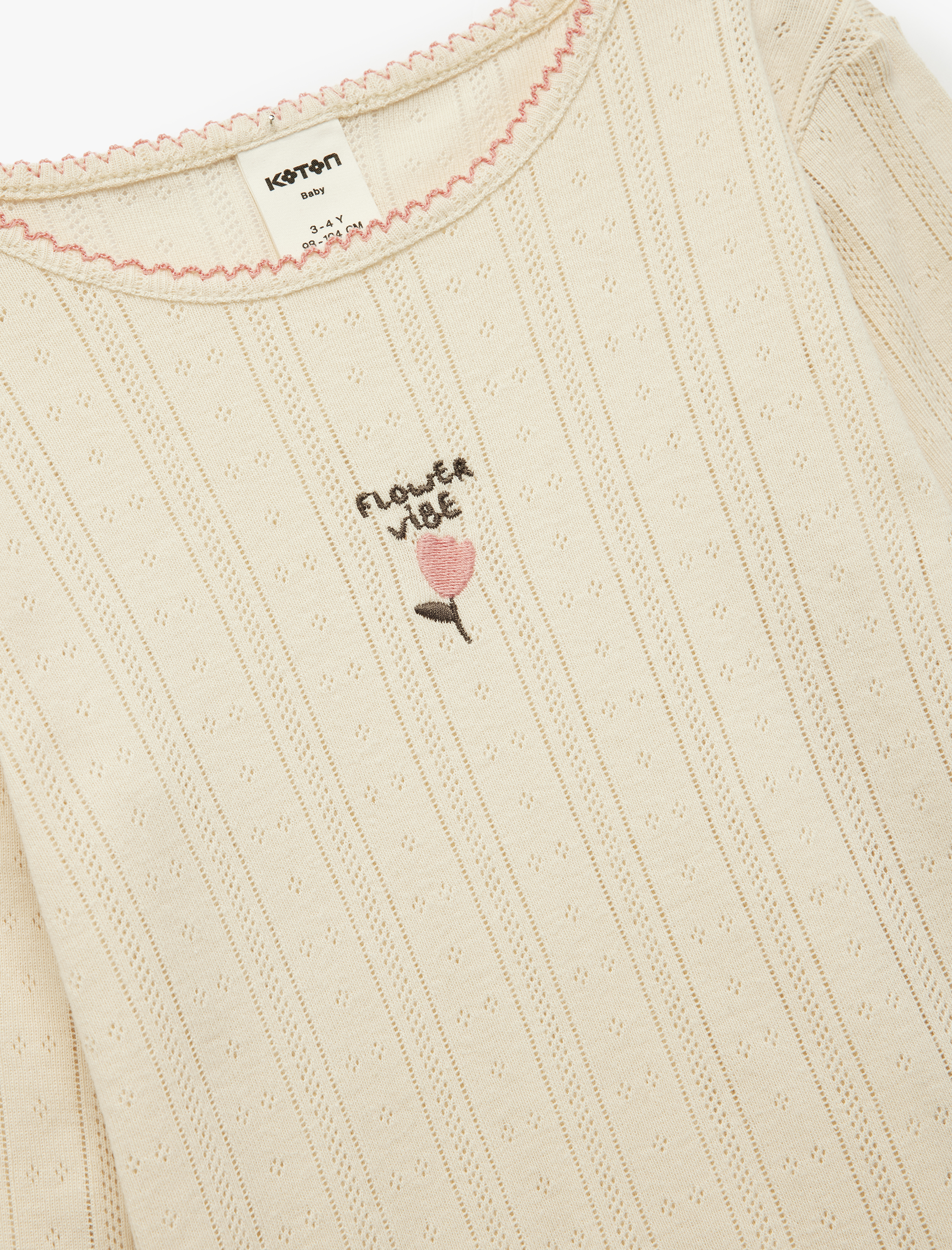  Kız Bebek Pamuklu Bisiklet Yaka Nakış Detaylı Uzun Kollu Tişört