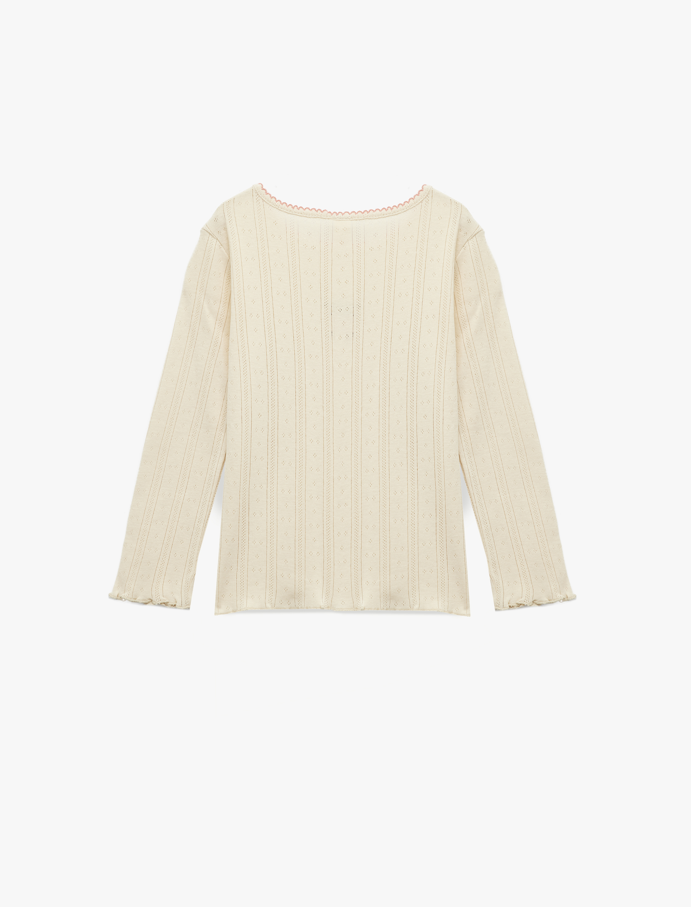  Kız Bebek Pamuklu Bisiklet Yaka Nakış Detaylı Uzun Kollu Tişört