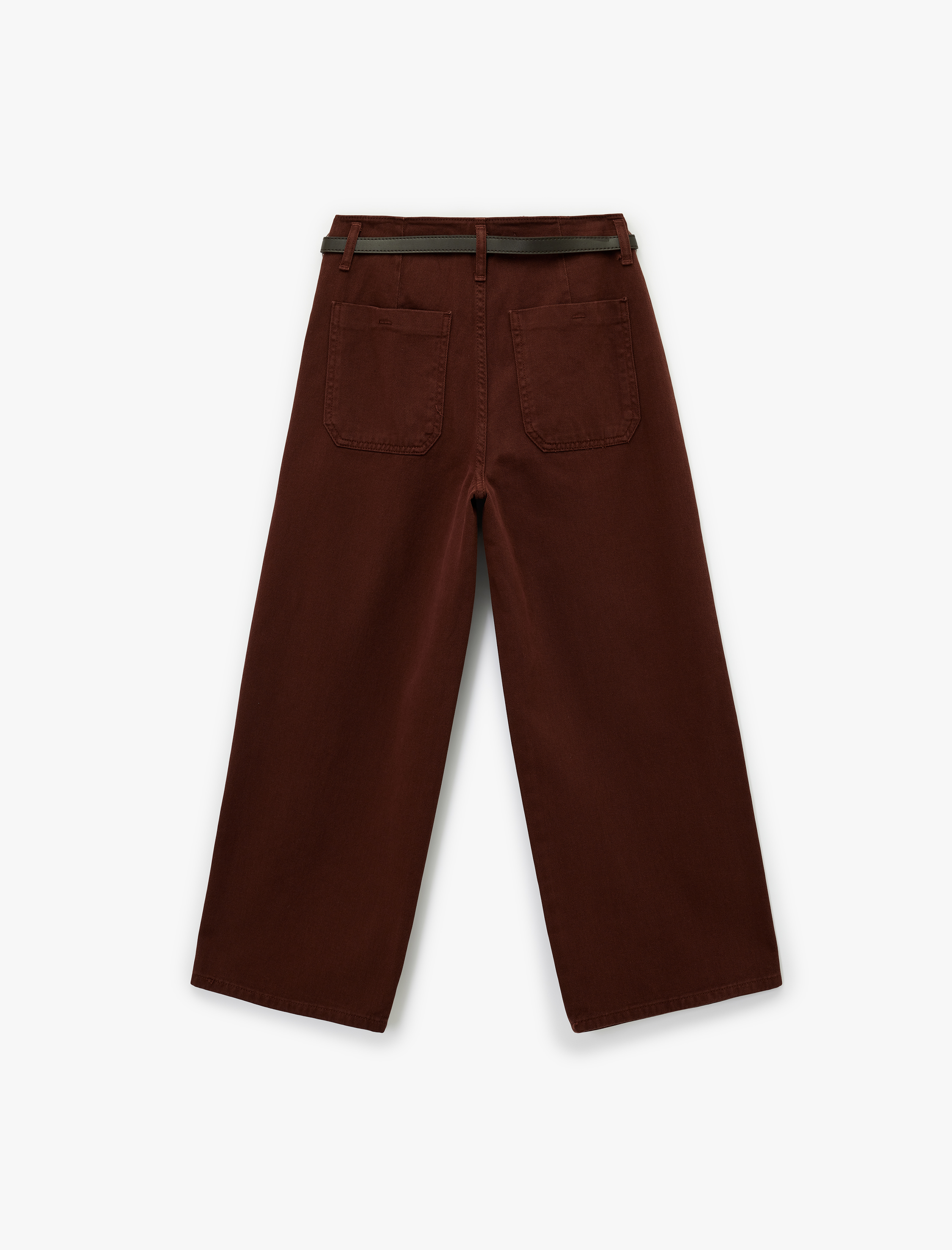   Pamuklu Cep Detaylı Düğmeli Kısa Geniş Paça Pantolon