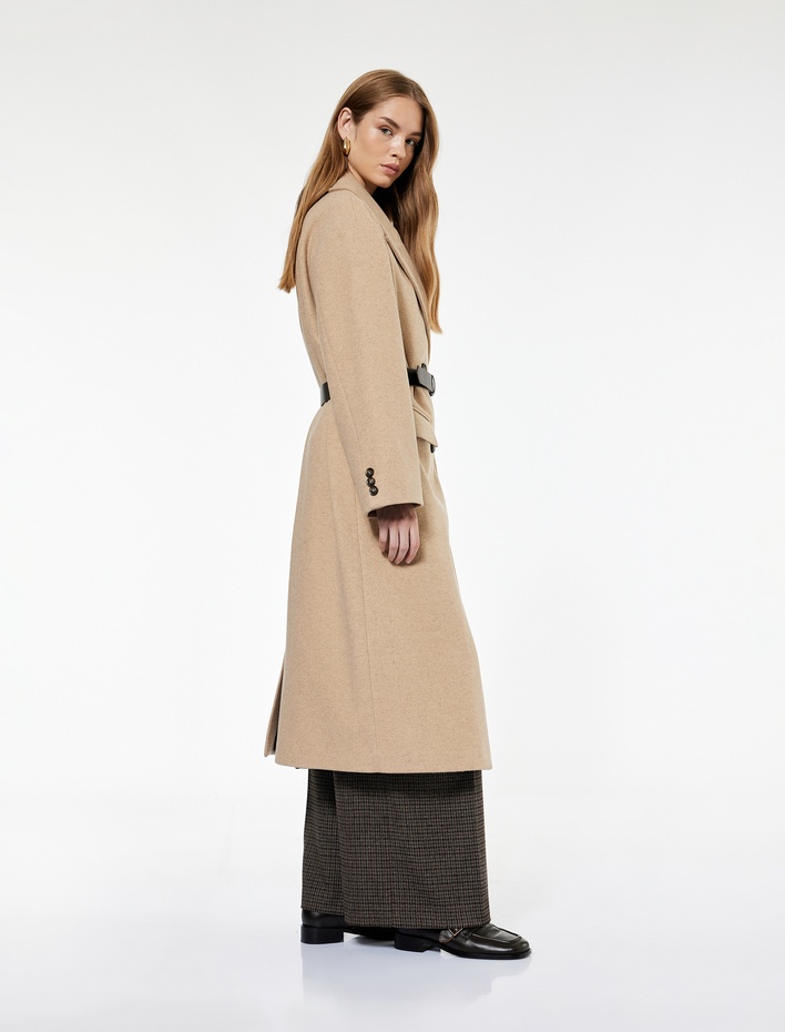  Koton X Sima Tarkan - Uzun Kollu Kemerli Ekstra Uzun Kruvaze Kaşe Kaban