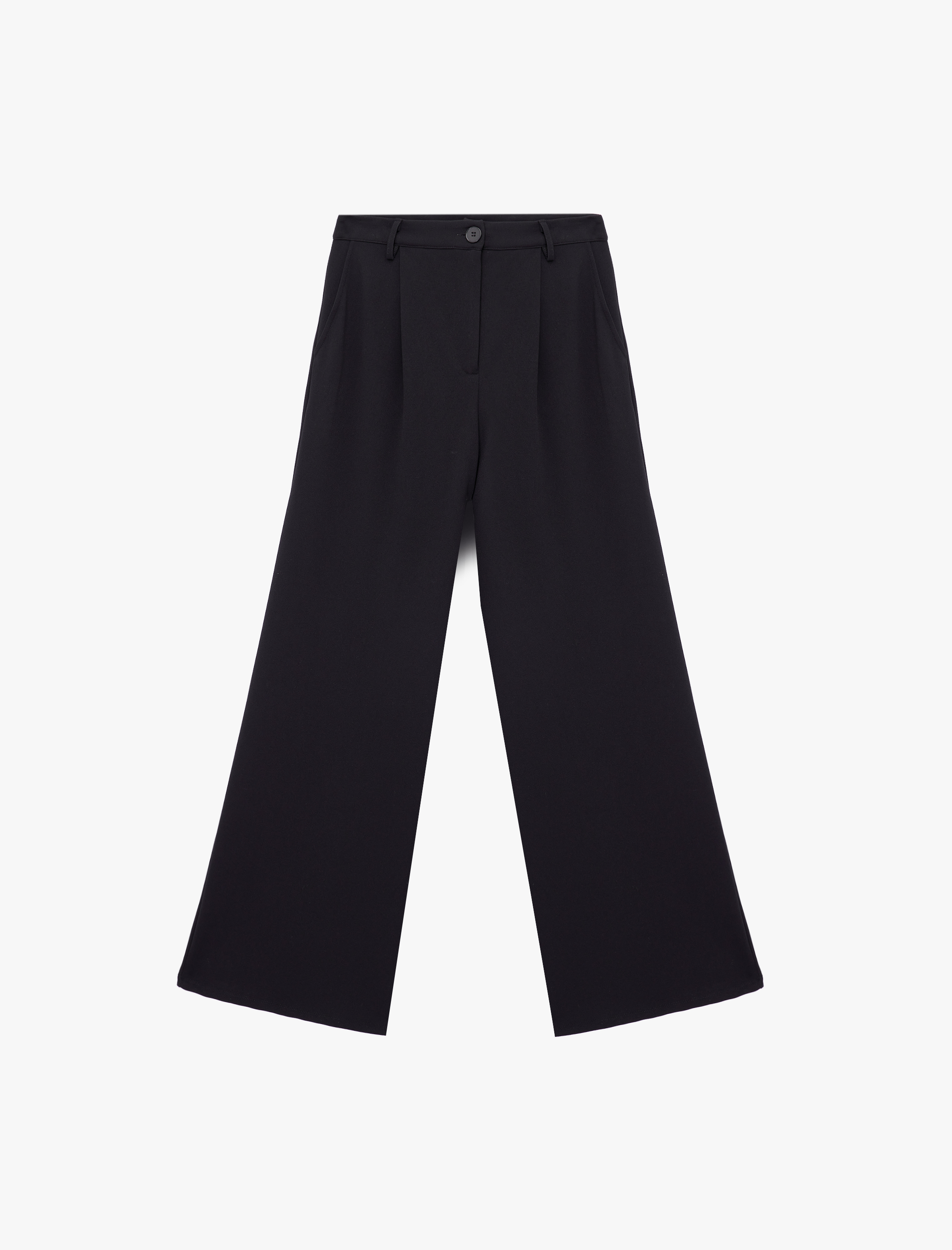   Düğmeli Cep Detaylı Normal Bel Geniş Paça Kumaş Pantolon