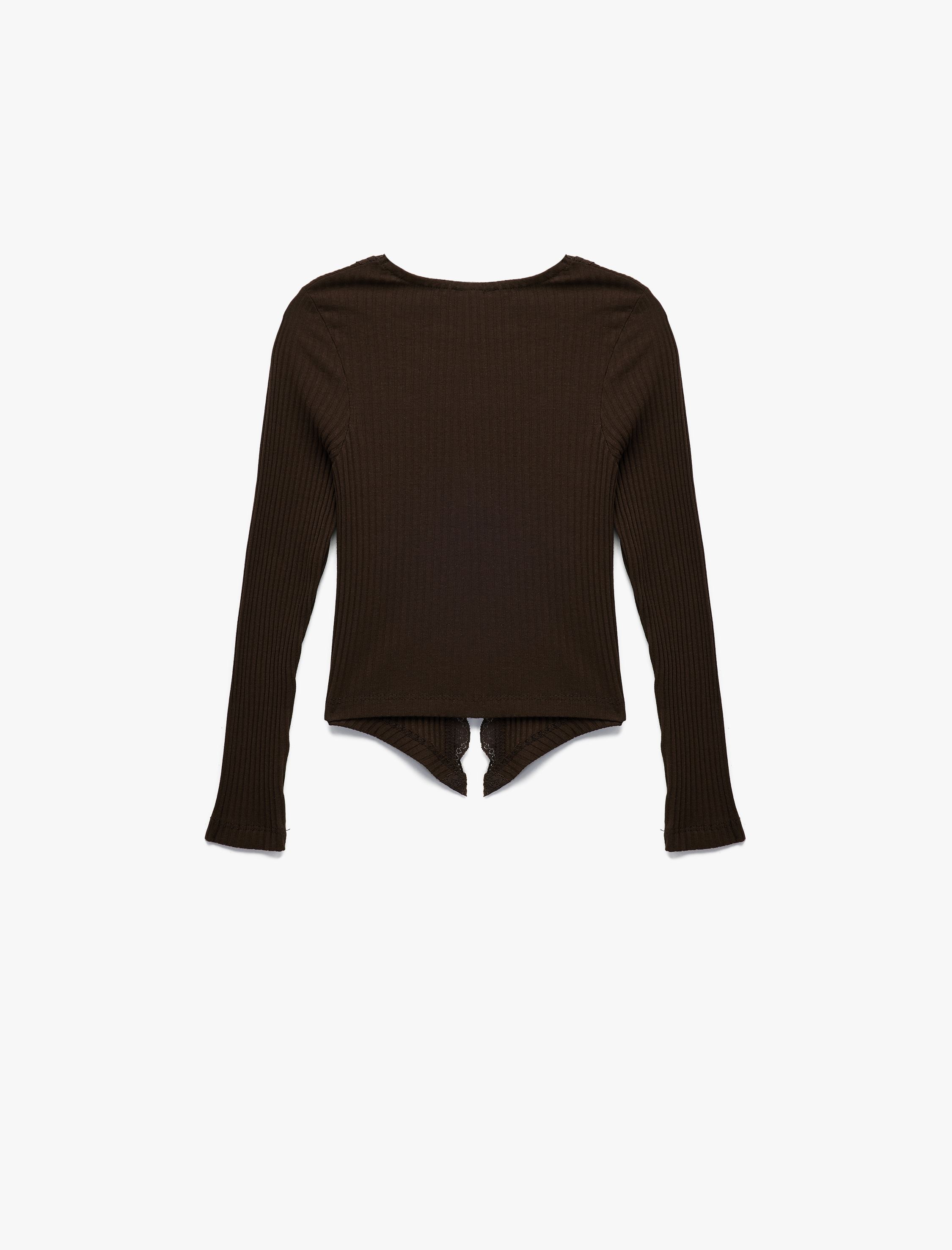  Kız Çocuk Pamuklu V Yaka Dantel Detaylı Uzun Kollu Tişört