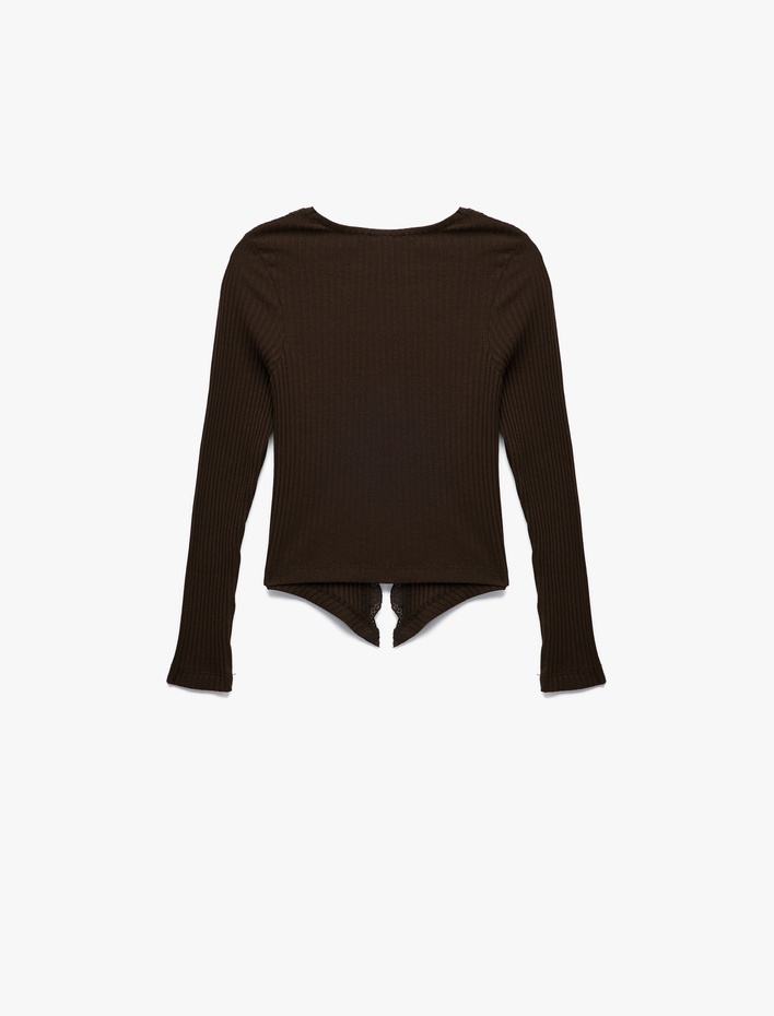 Kız Çocuk Pamuklu V Yaka Dantel Detaylı Uzun Kollu Tişört