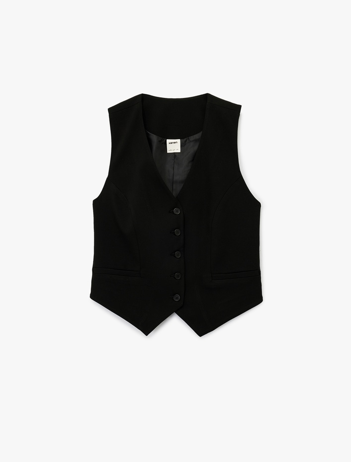  Slim Fit V Yaka Düğmeli Blazer Yelek