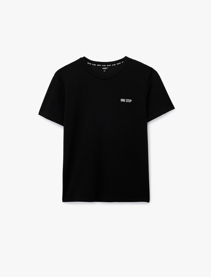  Regular Fit Kısa Kollu Bisiklet Yaka Baskılı Spor Tişört