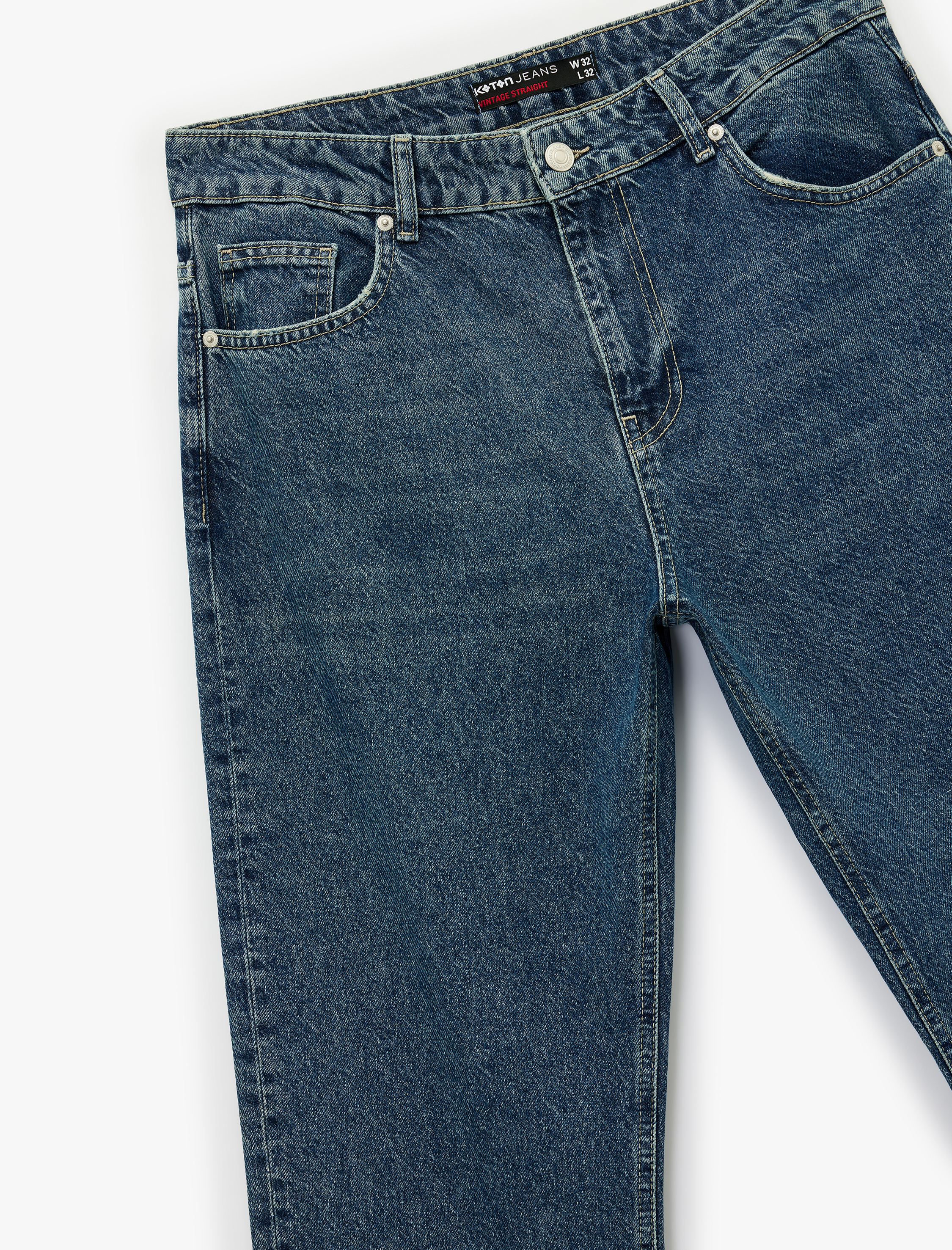   Normal Bel Pamuklu Cepli Vintage Straight Fit Jean Pantolon