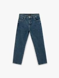 Normal Bel Pamuklu Cepli Vintage Straight Fit Jean Pantolon
