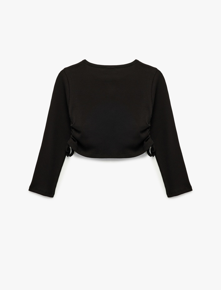 Kız Çocuk Pamuklu Uzun Kollu Bisiklet Yaka Kaşkorse Crop Tişört