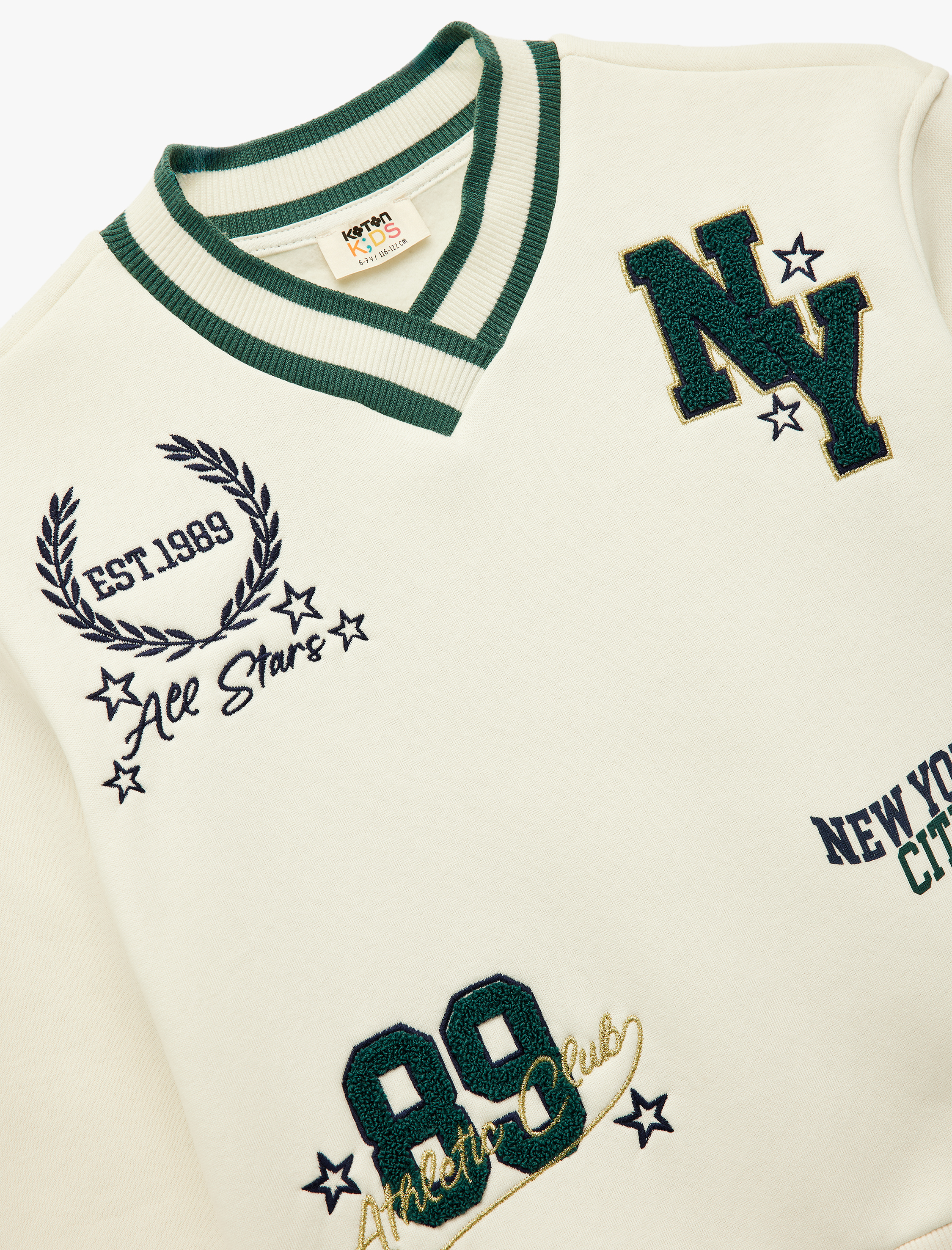  Kız Çocuk Nakış Detaylı Uzun Kollu V Yaka Oversize Sweatshirt