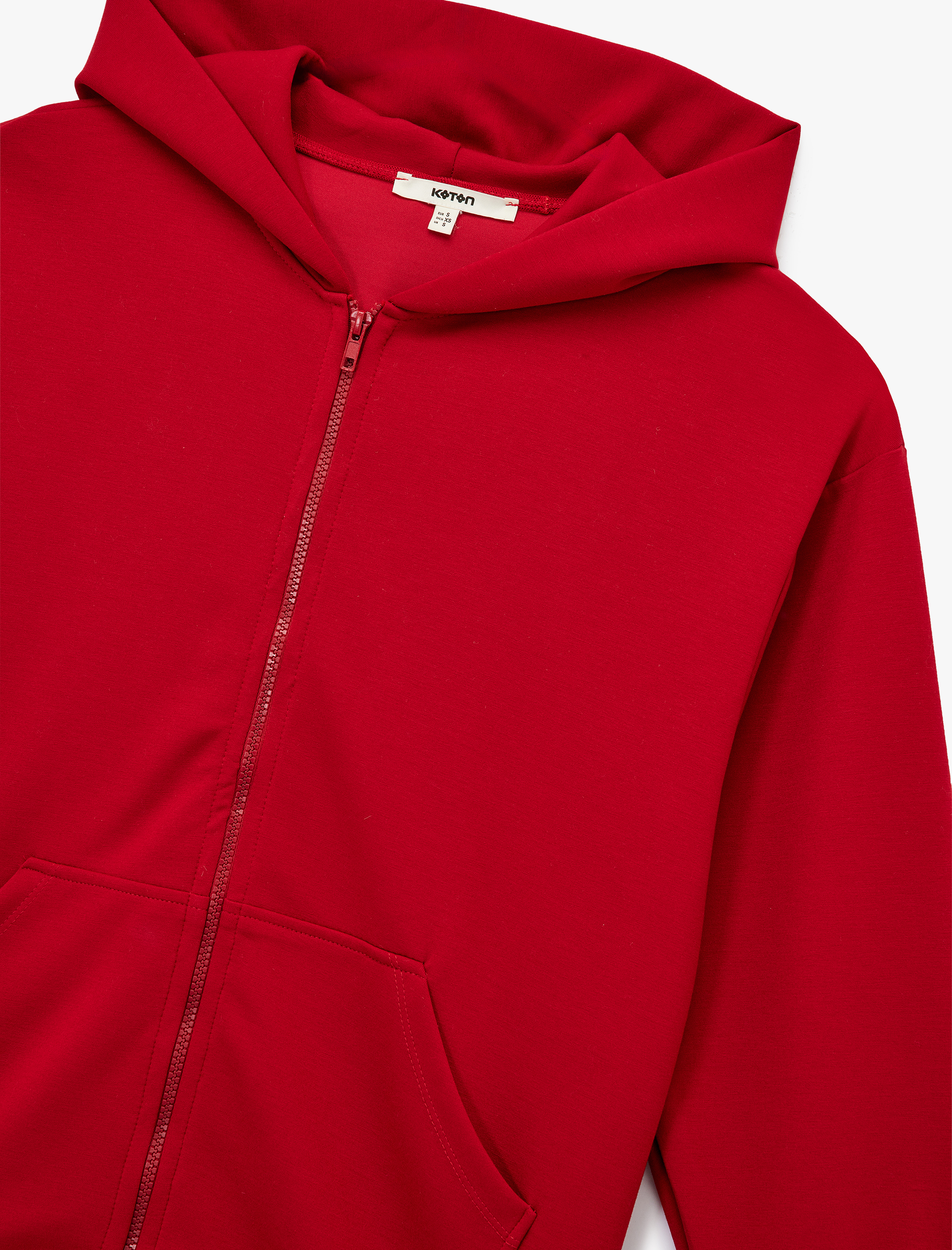   Uzun Kollu Cepli Fermuarlı Kapüşonlu Sweatshirt