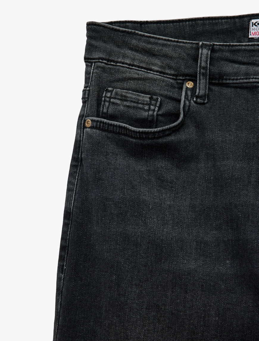   Düğmeli Cep Detaylı Pamuklu Slim Fit Mom Jean Pantolon - Mom Slim Jean