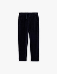 Beli Bağlamalı Cep Detaylı Basic Kadife Pantolon