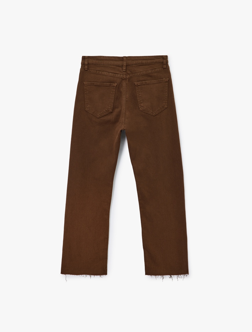   Pamuklu Düğmeli Cepli Dar Kesim Kısa İspanyol Paça Jean Pantolon -  Kick Flare Jeans