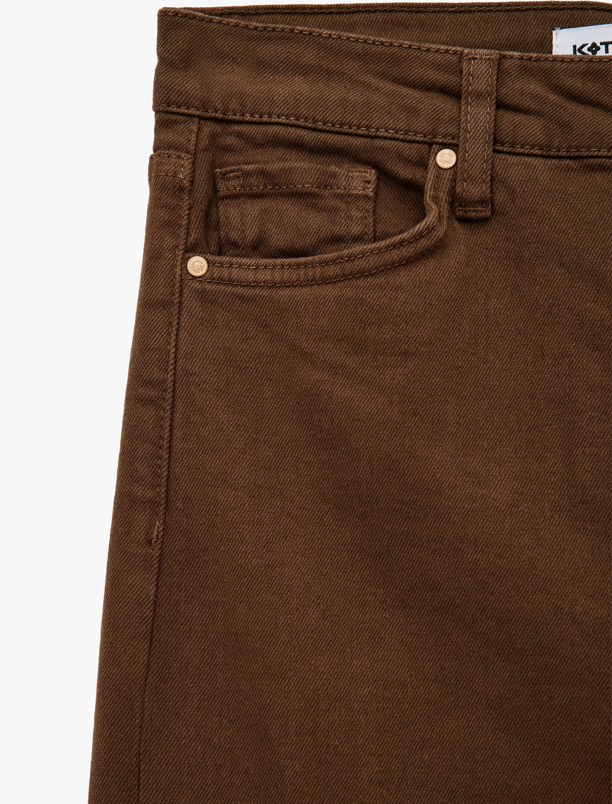  Pamuklu Düğmeli Cepli Dar Kesim Kısa İspanyol Paça Jean Pantolon -  Kick Flare Jeans