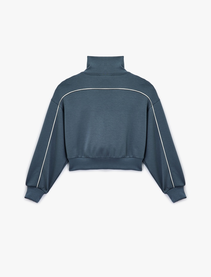  Dik Yaka Viskon Karışımlı Biyeli Fermuarlı Rahat Kalıp Spor Sweatshirt