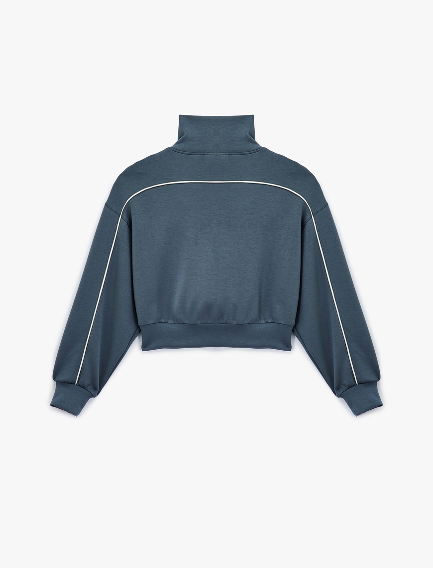   Dik Yaka Viskon Karışımlı Biyeli Fermuarlı Rahat Kalıp Spor Sweatshirt