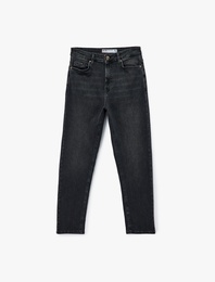 Düğmeli Cep Detaylı Pamuklu Slim Fit Mom Jean Pantolon - Mom Slim Jean
