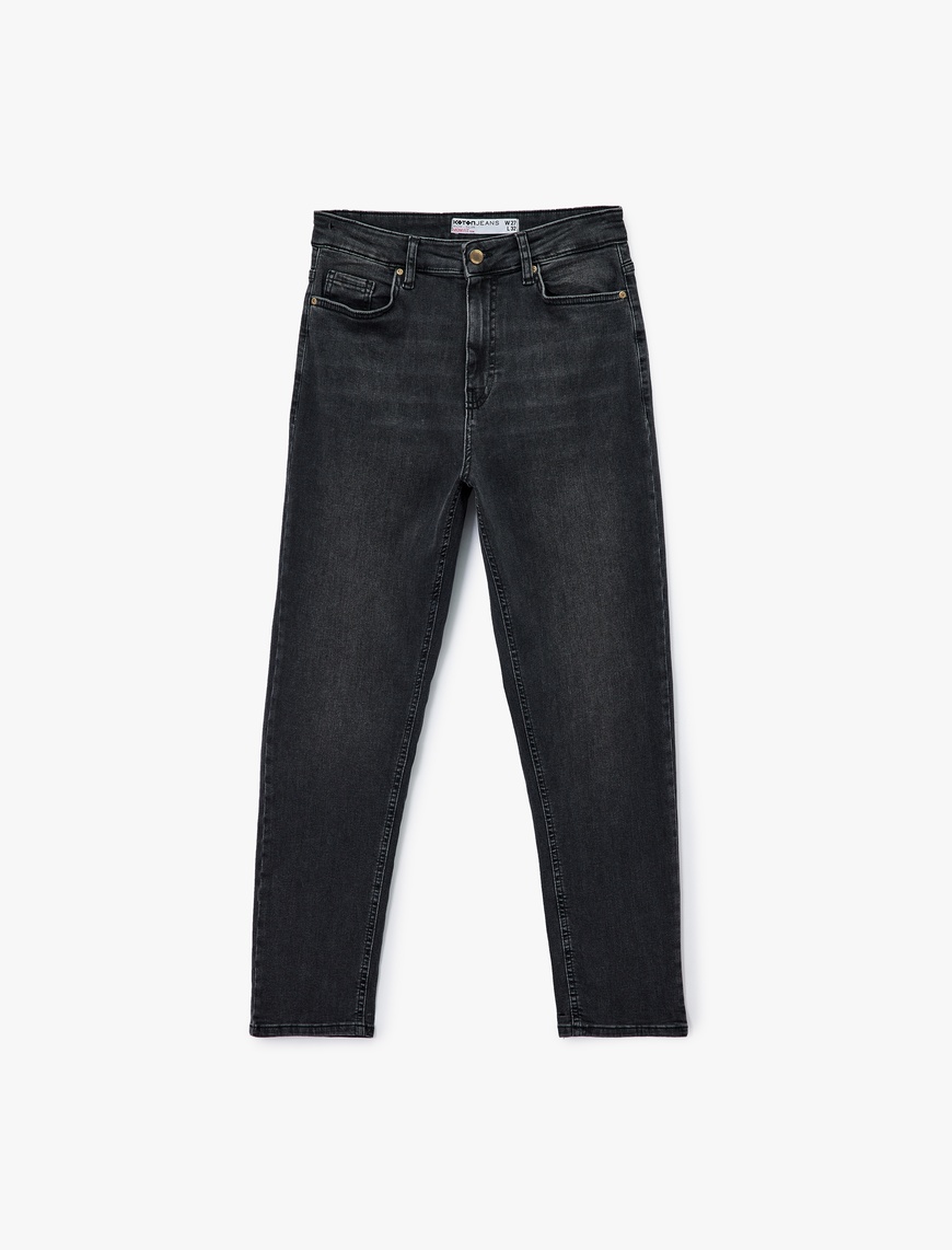   Düğmeli Cep Detaylı Pamuklu Slim Fit Mom Jean Pantolon - Mom Slim Jean
