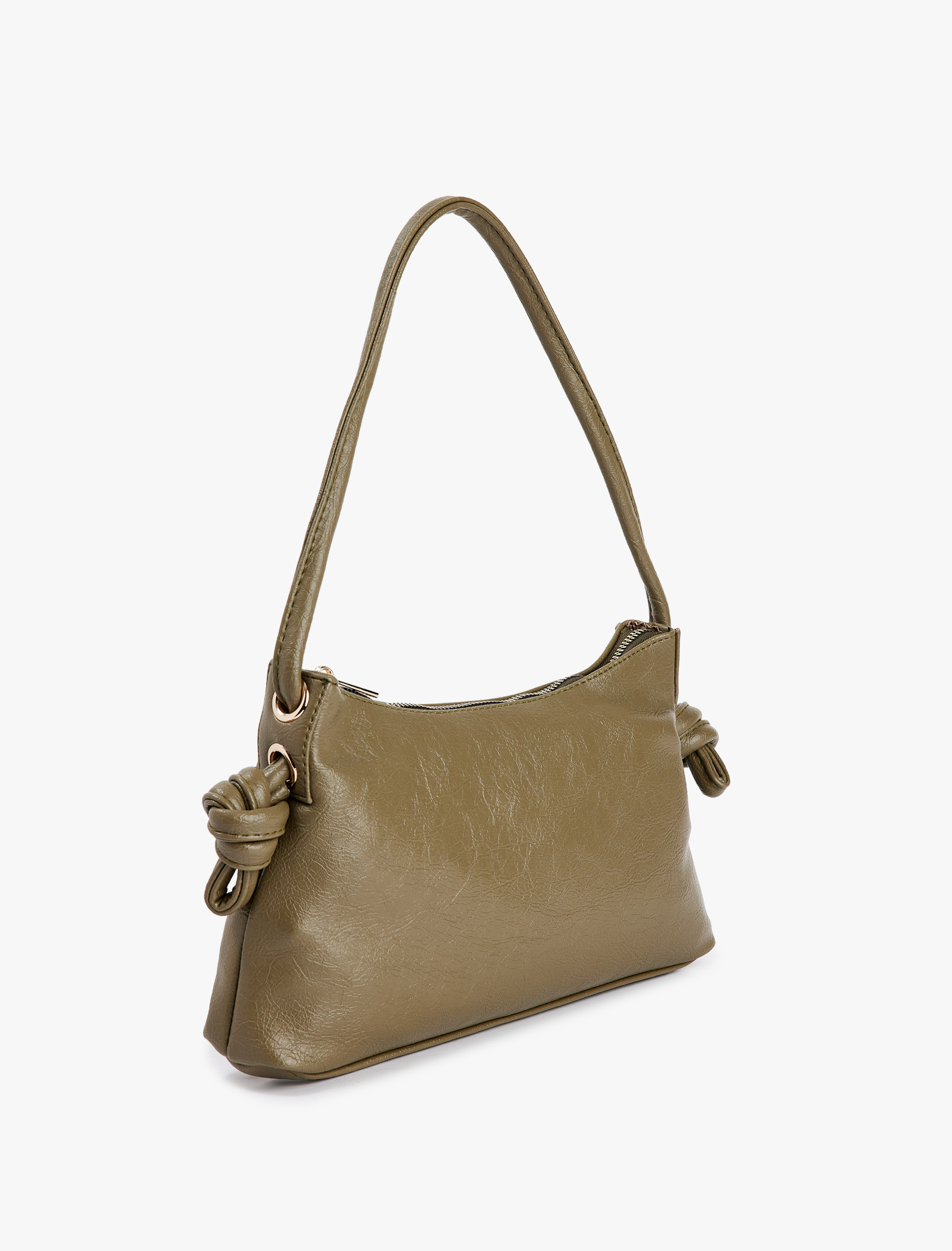  Kadın Suni Deri Düğüm Detaylı Fermuarlı Omuz Çantası