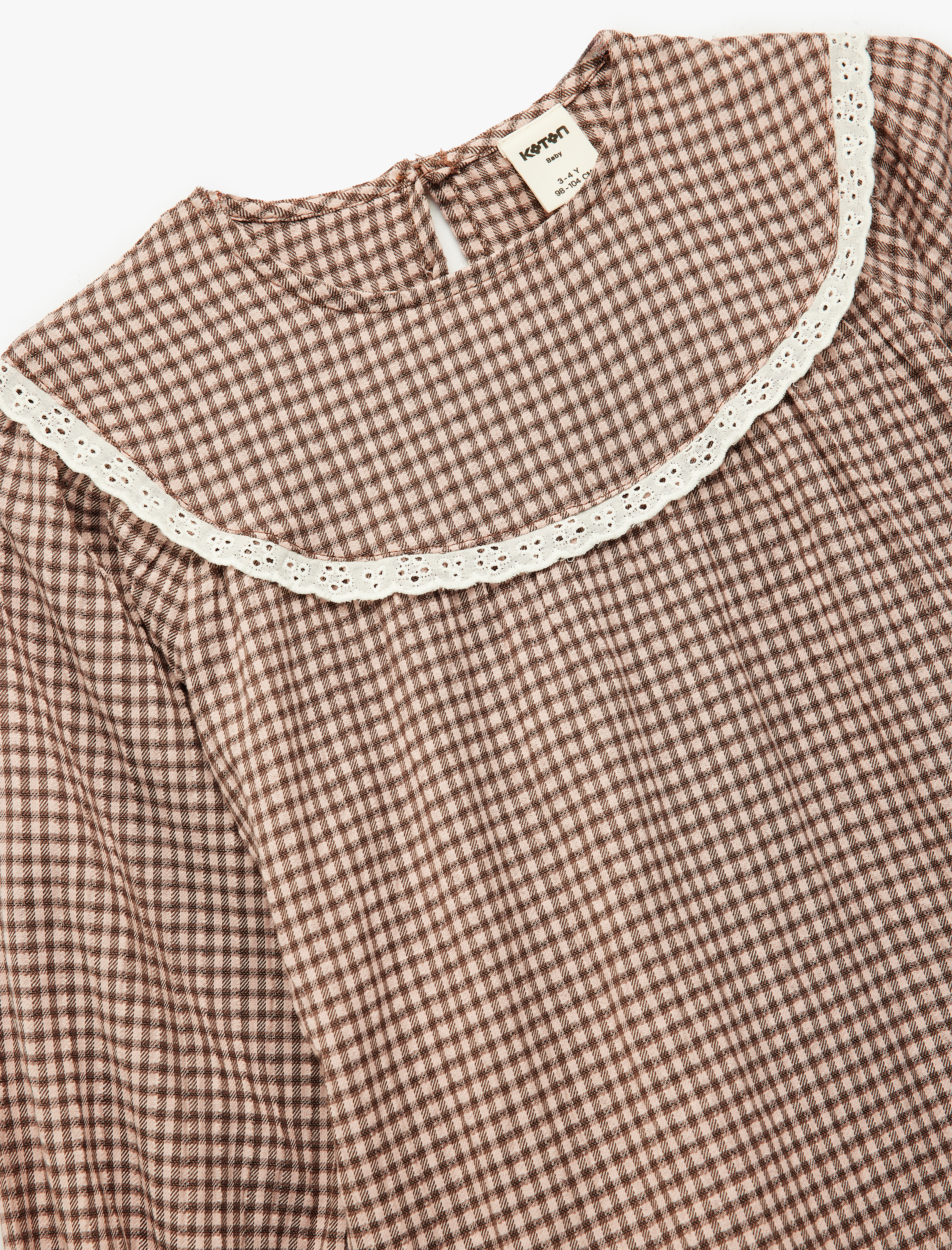  Kız Bebek Uzun Kollu Bisiklet Yaka Pileli Pöti Kareli Elbise