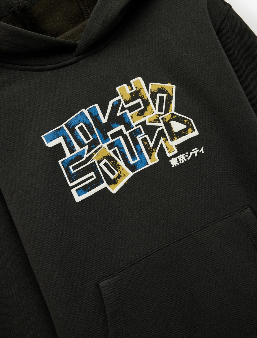  Erkek Çocuk Uzun Kollu Baskılı Oversize Kapşonlu Sweatshirt