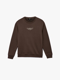 Uzun Kollu Bisiklet Yaka Baskılı Sweatshirt