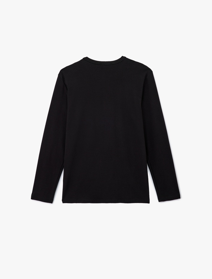  Pamuklu Bisiklet Yaka Basic Slim Fit Uzun Kollu Tişört