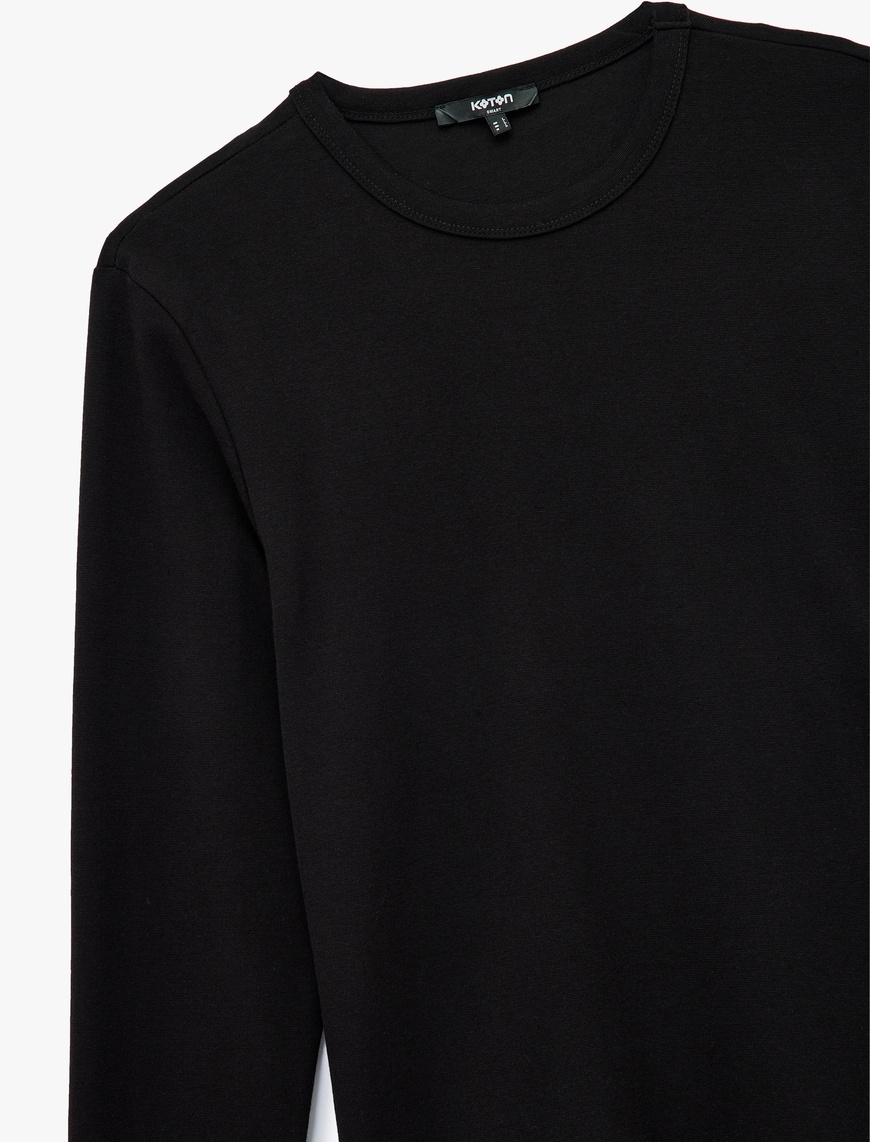   Pamuklu Bisiklet Yaka Basic Slim Fit Uzun Kollu Tişört